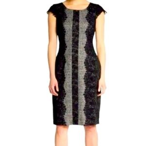 Betsey Johnson Black Tweed and Lace Cap Sleeve Knee Length Sheath Dress, sz 6